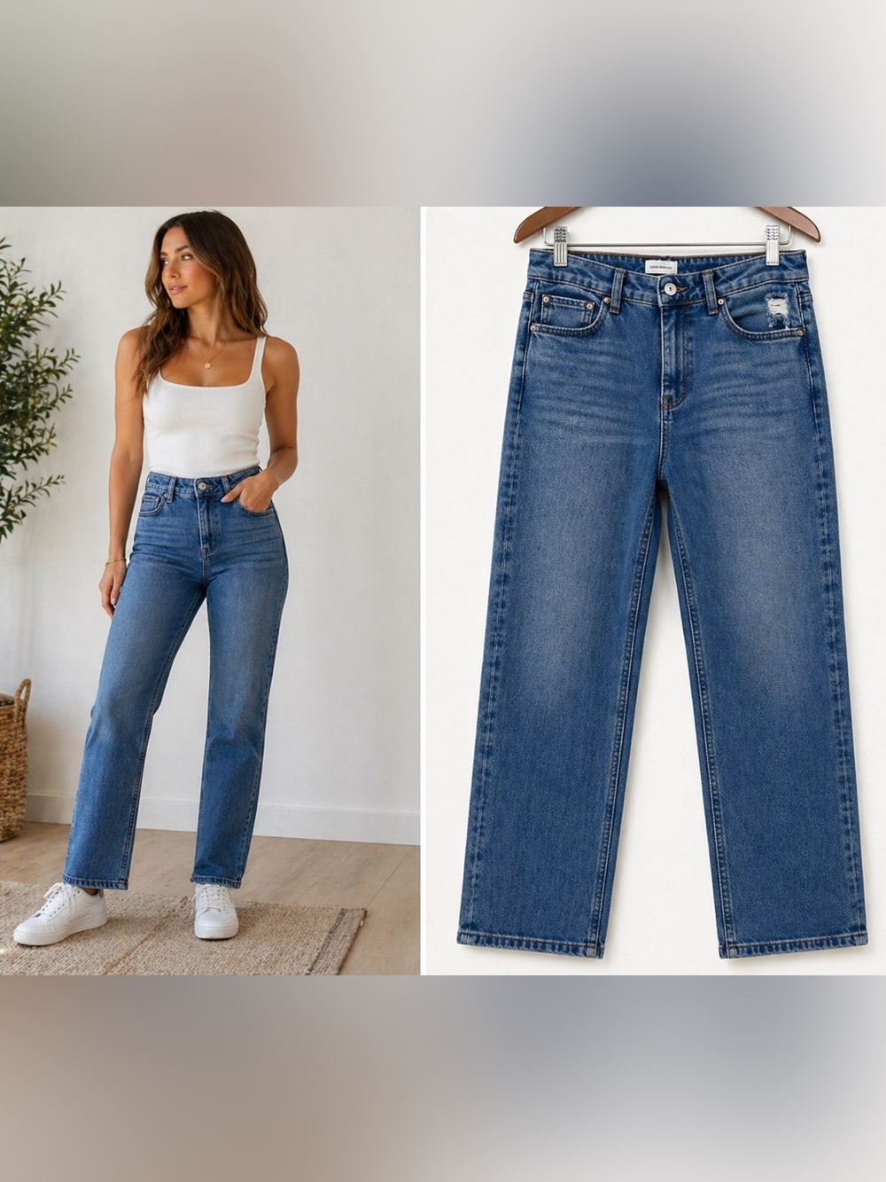 Cleo + Wolf Ultra High Rise Straight Jeans Blue 28x32 Vintage Trendy Fit 90s Mom